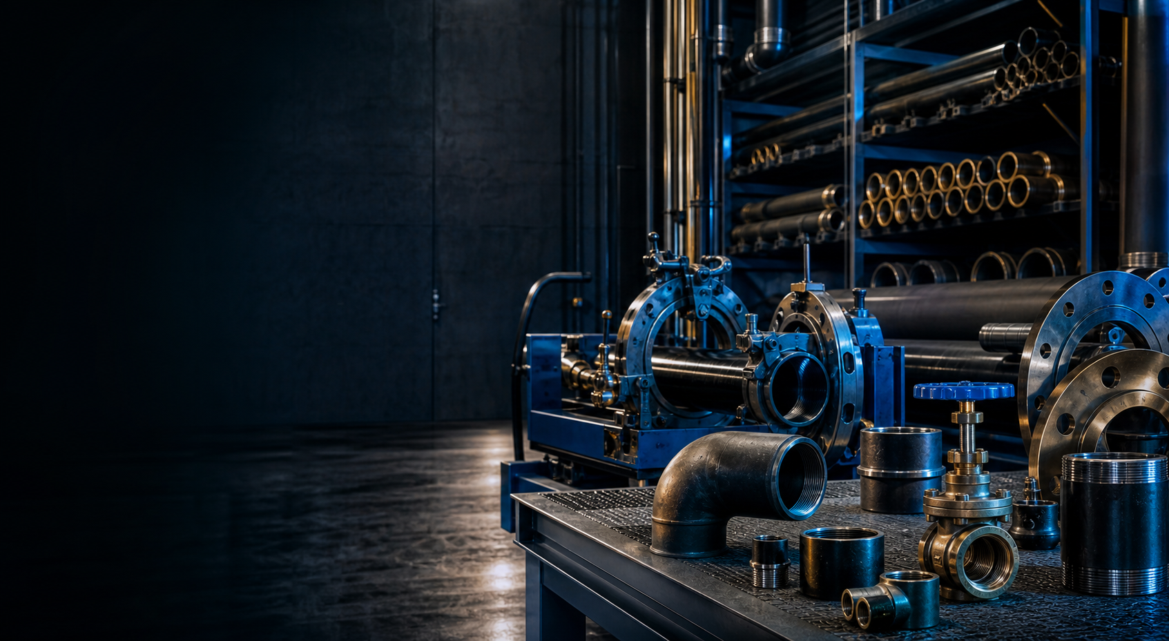Industrial pipe processing workshop